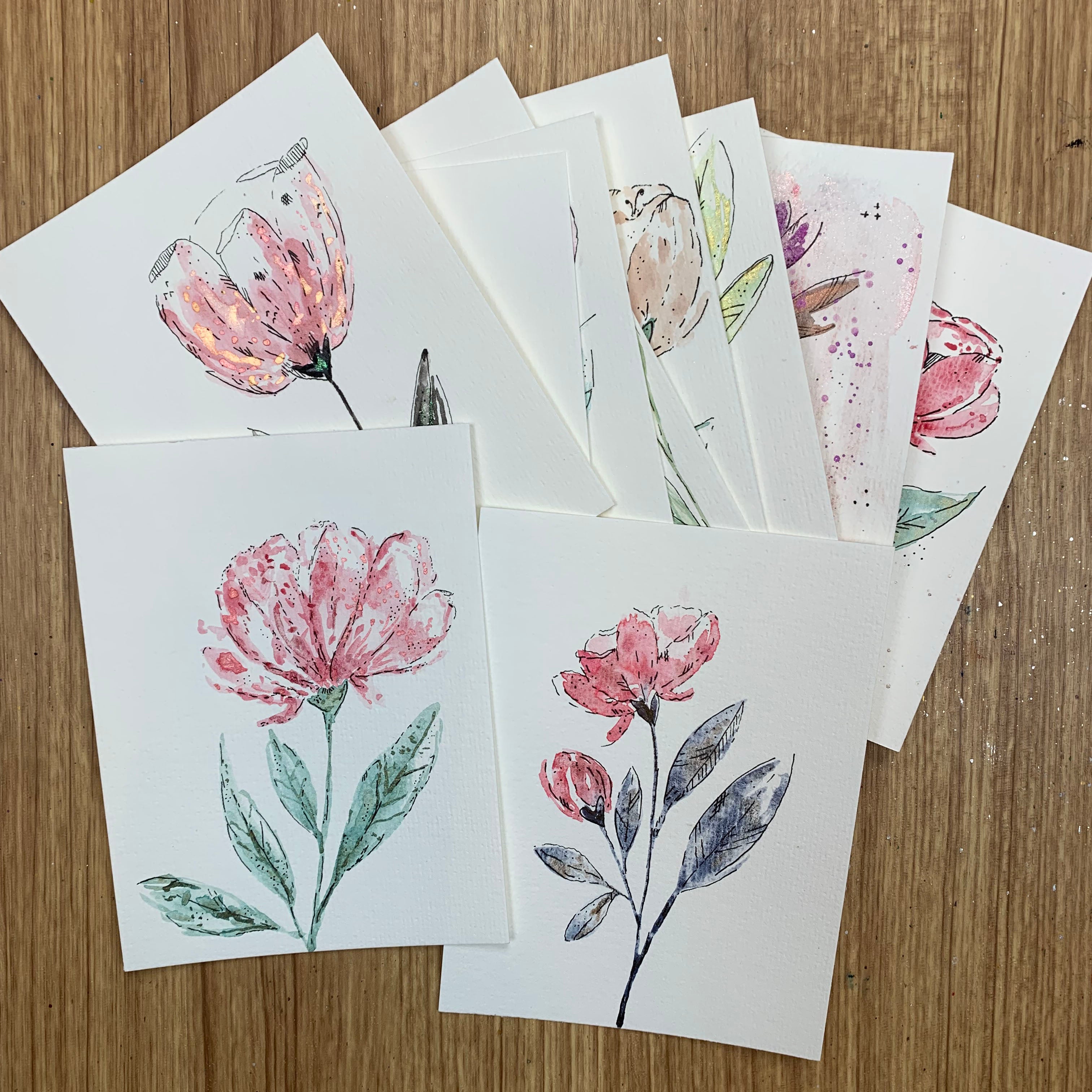 Original Loose Floral Watercolor Cards with Ink Details (Set of 3): Su –  The Wilde Flores